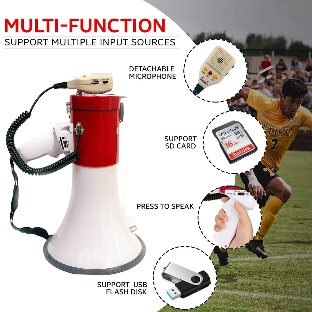 5 Core Megaphone Bull Horn 50W Rechargeable Loud Siren Noise Maker Professional Bullhorn Speaker Pa System W Recording Usb For C