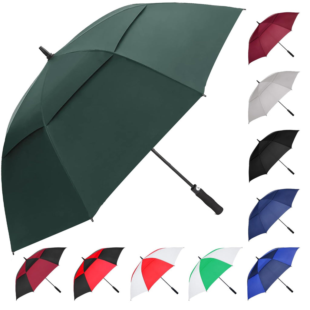 Mrtlloa 62 Inch Automatic Open Green Golf Umbrella, Extra Large Oversize Double Canopy Vented Windproof Waterproof Stick Umbrell