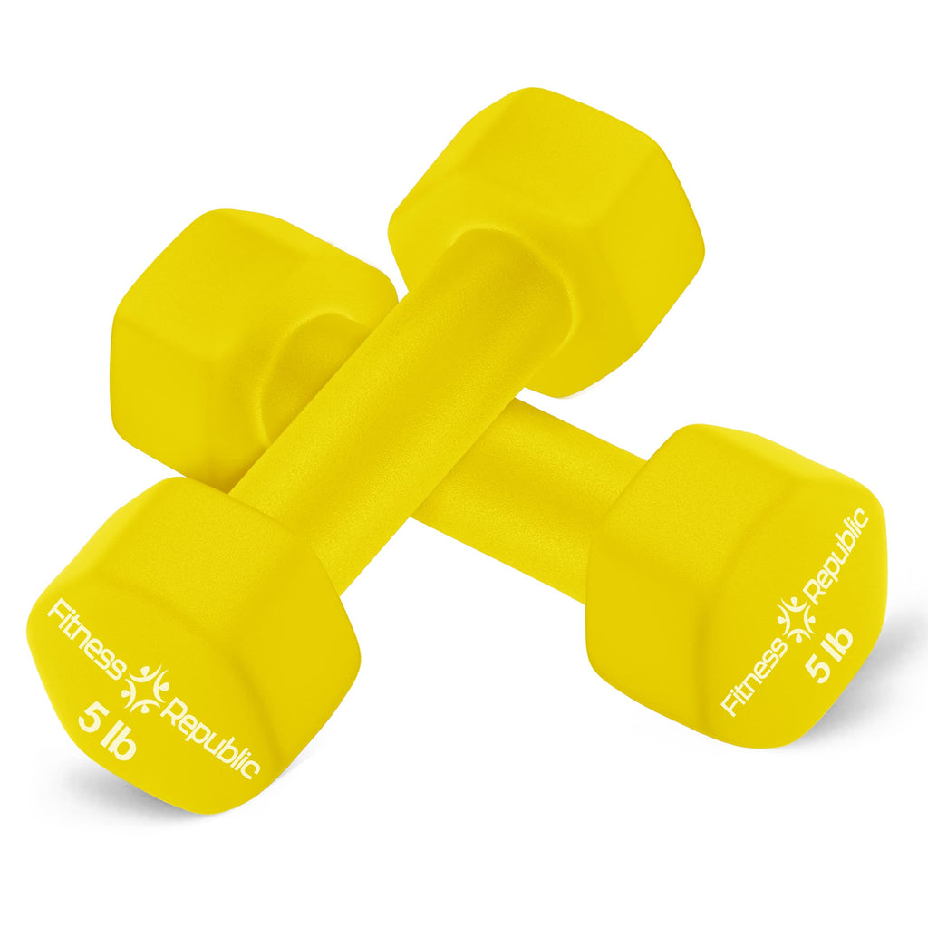 Fitness Republic 5Lb Neoprene Workout Dumbbells Set Of 2 - Non Slip, Anti Roll Exercise & Fitness Dumbbells - Hex Shaped Hand We