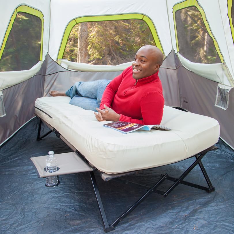 Coleman Camping Cot, Air Mattress, & Pump Combo, Folding Camp Cot & Air Bed With Side Table & Battery-Operated Pump, Great For C