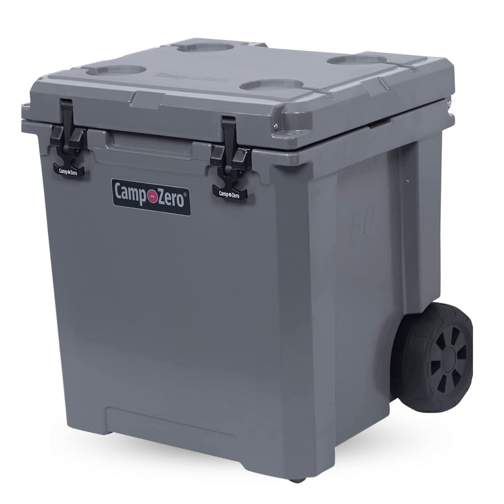 Camp-Zero 52 Quart Wheeled Cooler/Ice Chest With Extendable Handle & Oversized Flat-Free Easy-Roll Wheels  For Camping Trips, Be