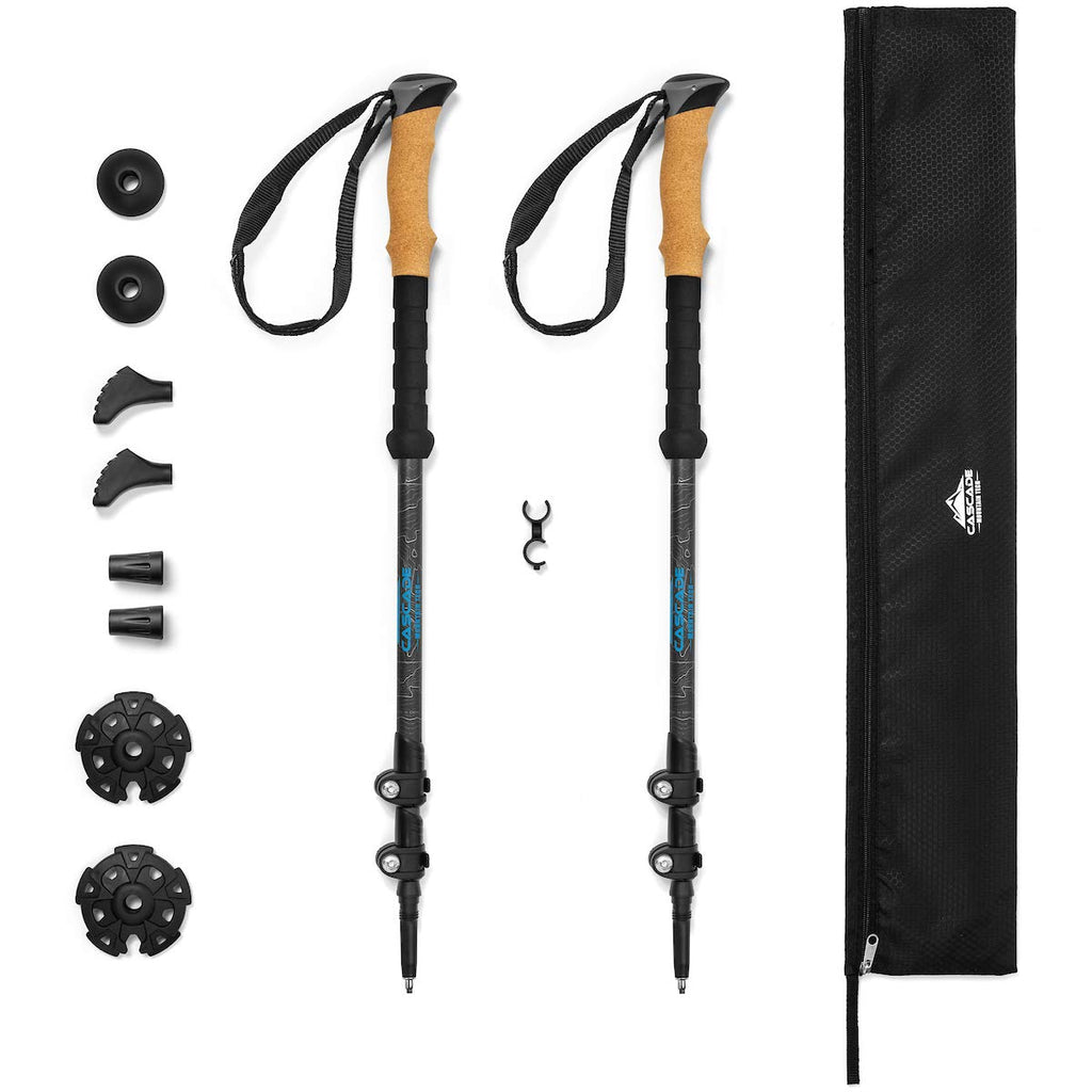Cascade Mountain Tech Trekking Poles - Carbon Fiber Walking Or Hiking Sticks With Quick Adjustable Locks (Set Of 2), Grey