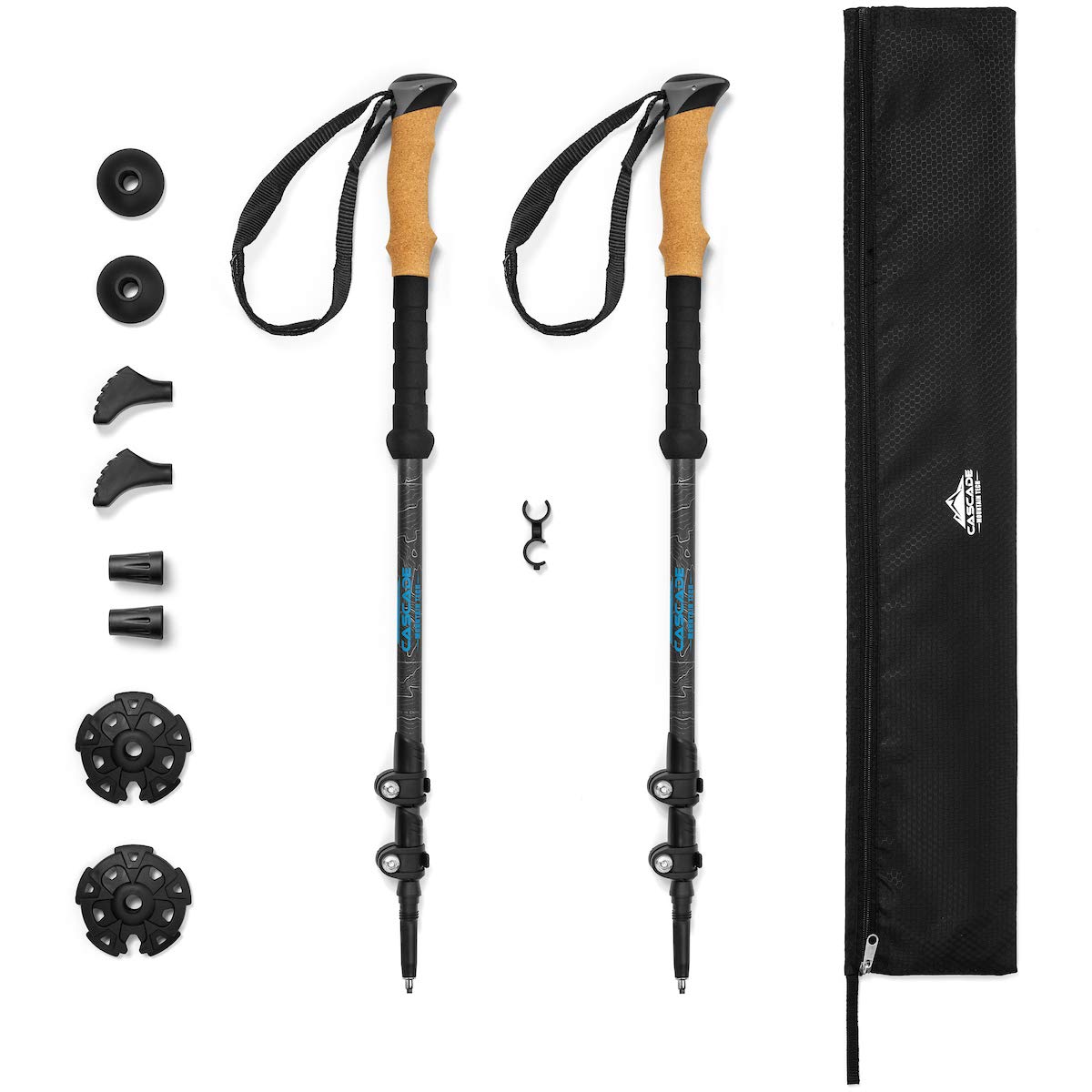 Cascade Mountain Tech Trekking Poles - Carbon Fiber Walking Or Hiking Sticks With Quick Adjustable Locks (Set Of 2), Grey
