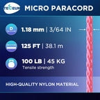 Teceum Micro Paracord - Pink - 1.18 Mm X 125 Ft - Micro Utility Cord - Thin Braided Paracord Rope Nylon Polyester - Wind Chime R
