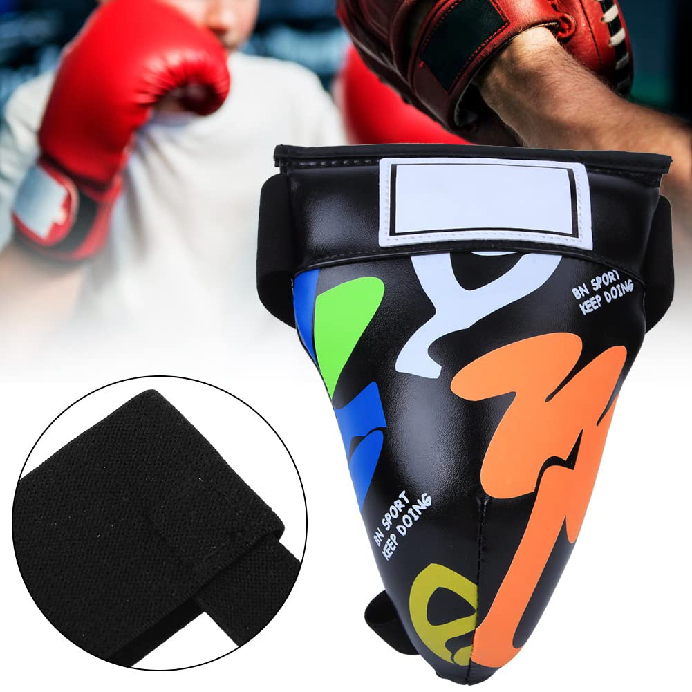 Spyminnpoo Children Groin Protector, Graffiti Jockstrap Groin Guard Gear For Boxing Sanda Taekwondo Muay Thai Training (Black)