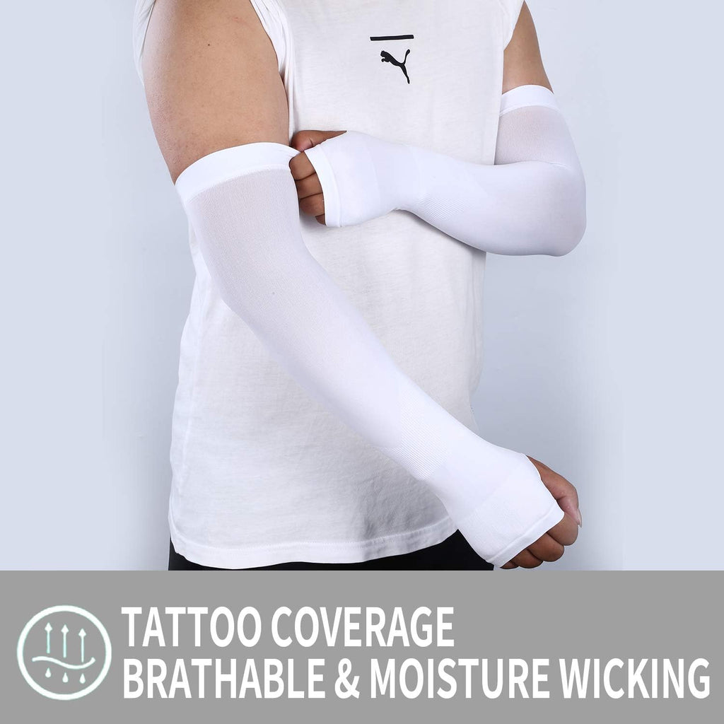 Kuhnmarvin Women Compression Arm Sleeves For Men To Cover Arms Tattoo Cover-Up Volleyball Sleeve Softball Pickleball (2Pairs Whi