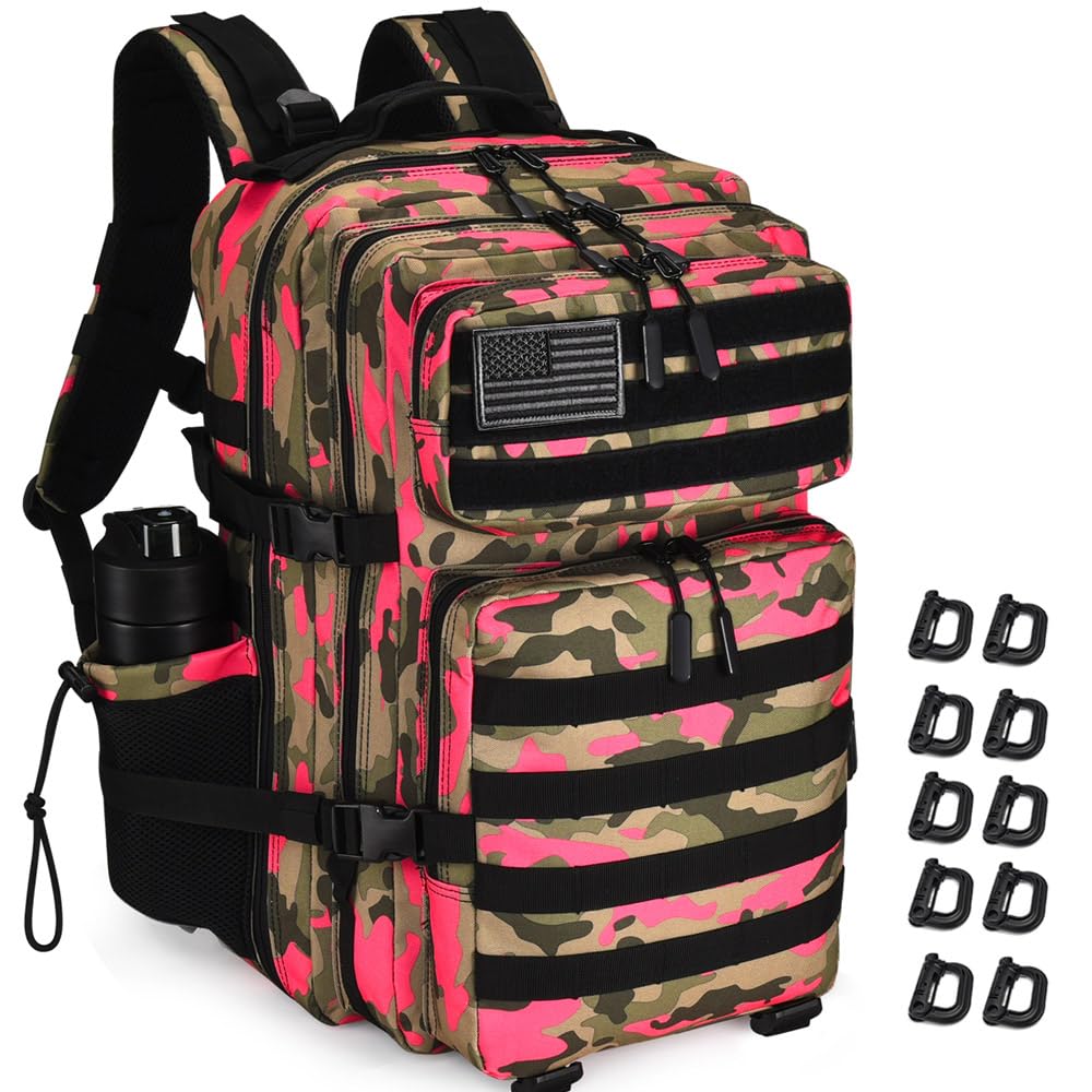 R.SASR Military Tactical Backpack 45L Large Tactical Backpack for Men, Hiking Rucksack With Bottle Holder (Pink Camo)