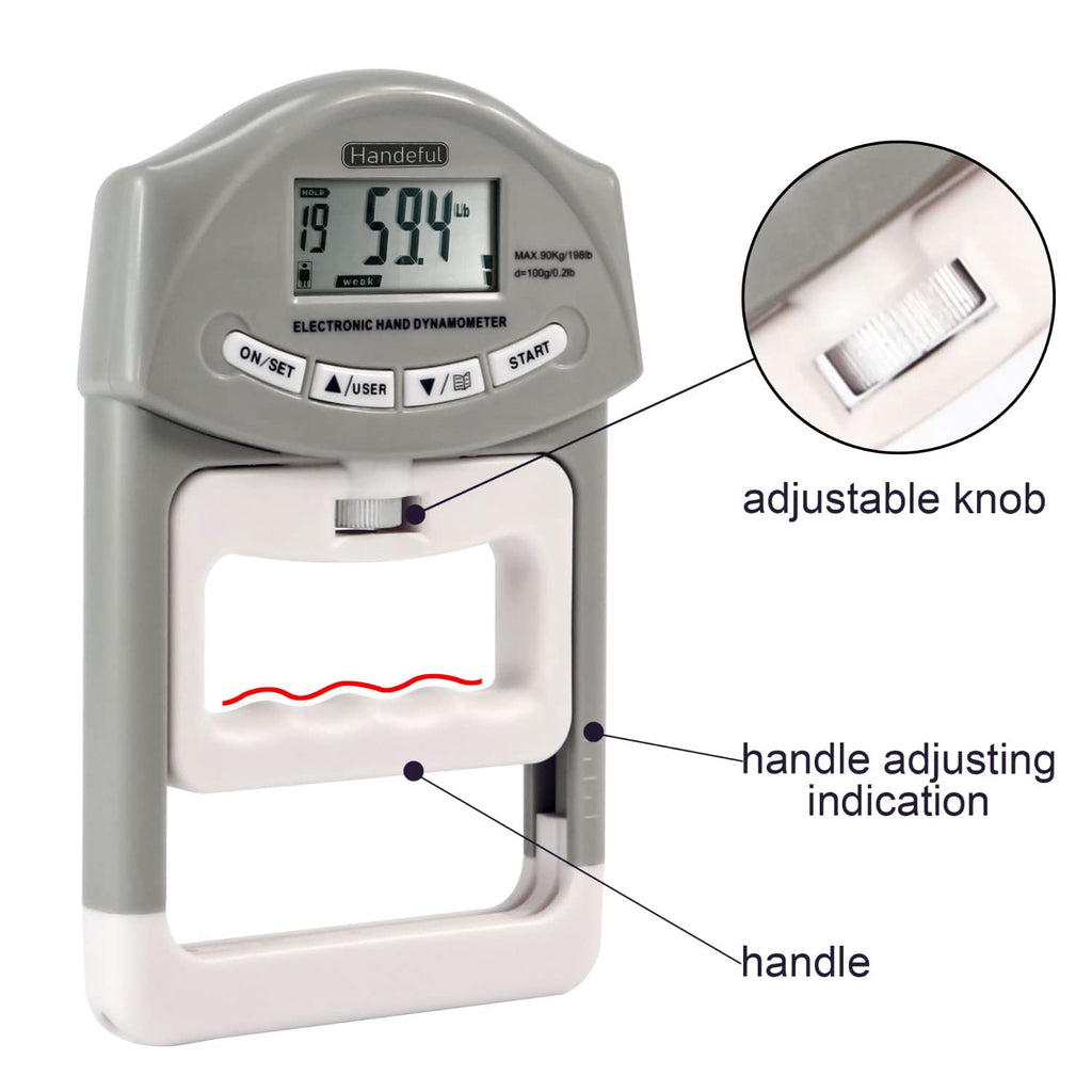 Handeful Digital Hand Dynamometer Grip Strength Measurement Meter Auto Capturing Electronic Hand Grip Power 198Lbs / 90Kgs