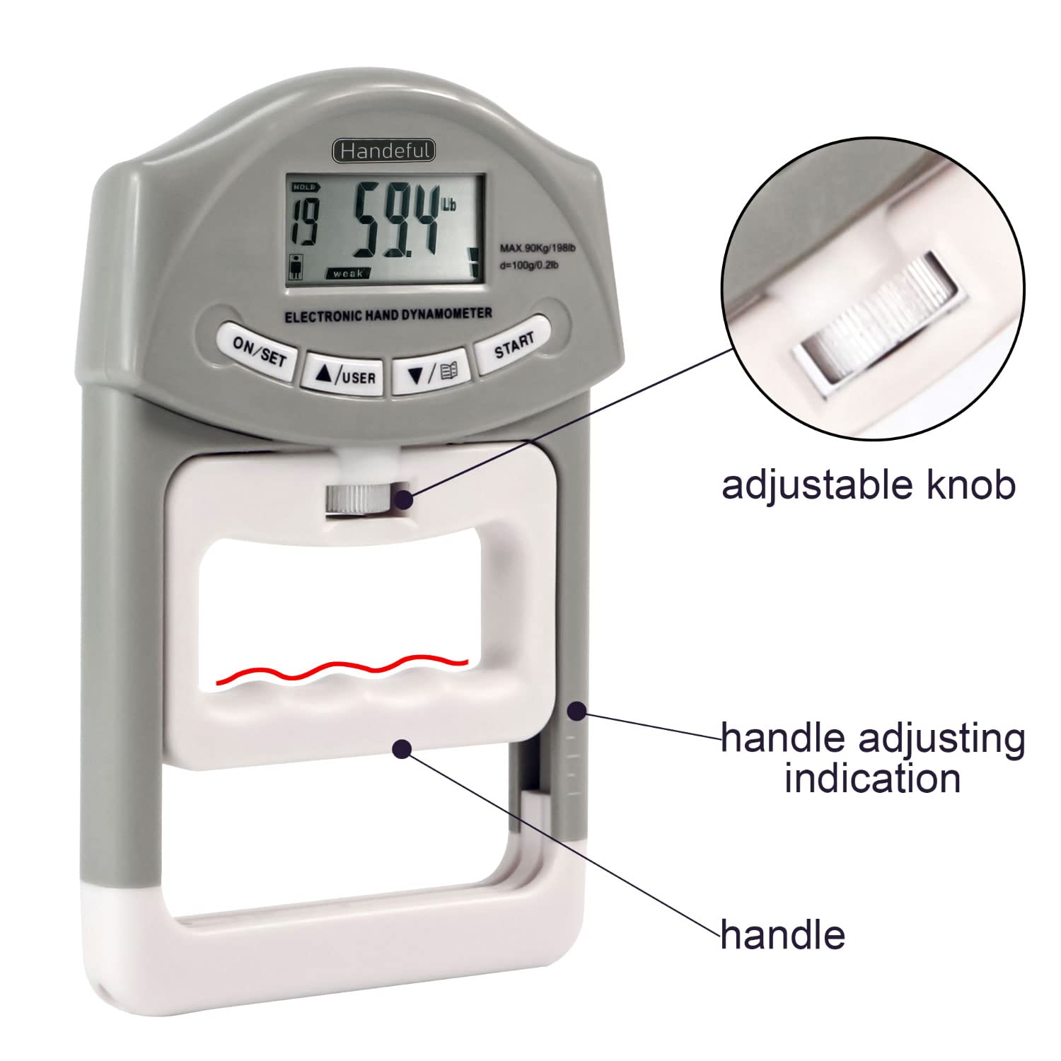 Handeful Digital Hand Dynamometer Grip Strength Measurement Meter Auto Capturing Electronic Hand Grip Power 198Lbs / 90Kgs