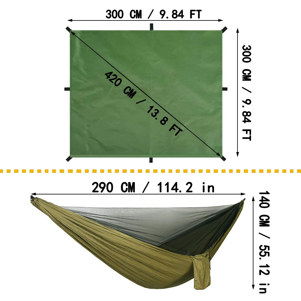 Oversized Rain Tarpaulin,Camping Hammock With Mosquito Net Rain Fly Heavy Duty Tree Strap,Single Double Hammock Tent Waterproof
