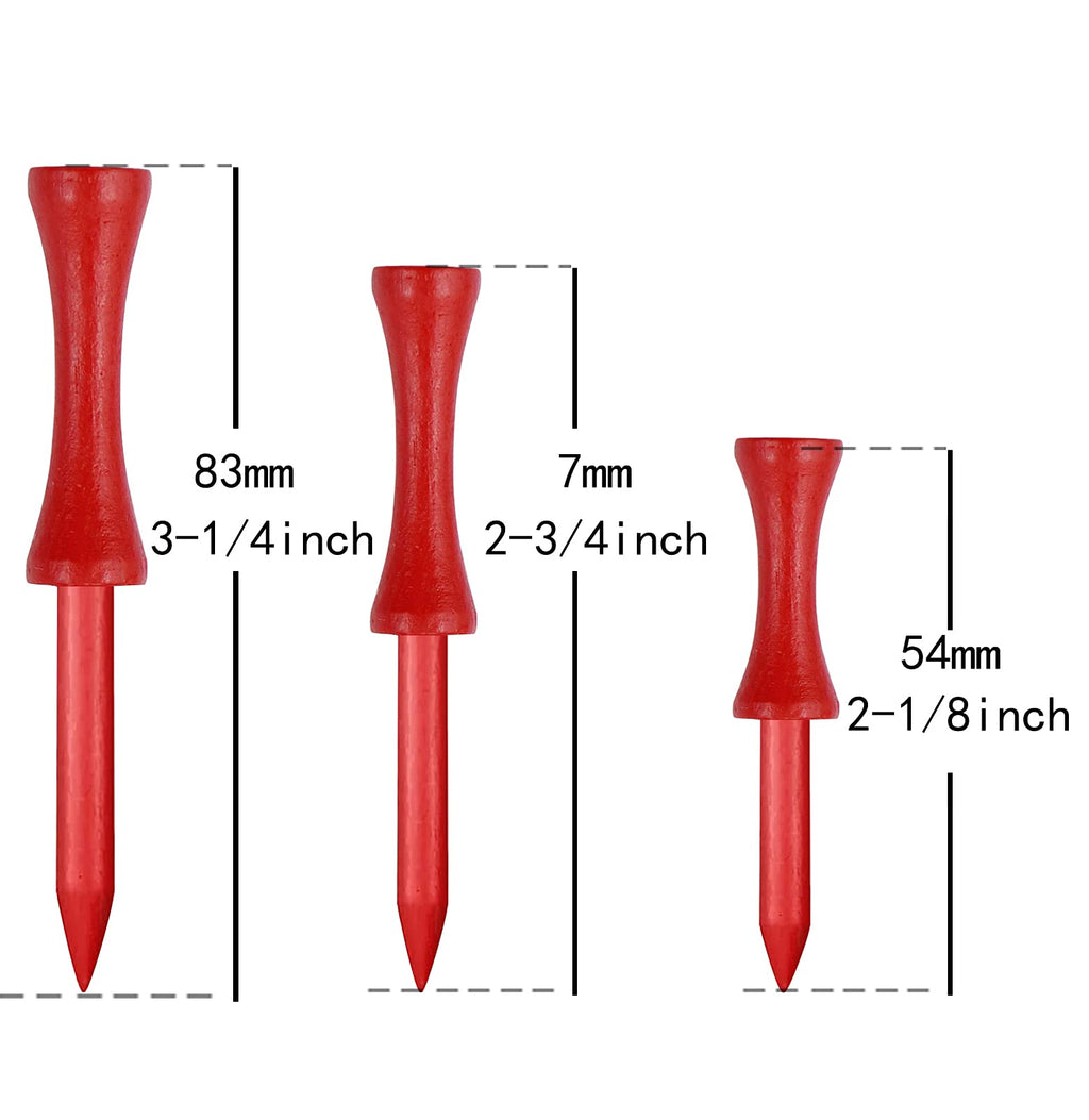 Step Down Golf Tees 2-1/8''Or 2-3/4''Or 3-1/4'' 100 Pack Durable Wooden Bamboo Golf Castle Tees (Red, 2 3/4 Inch)