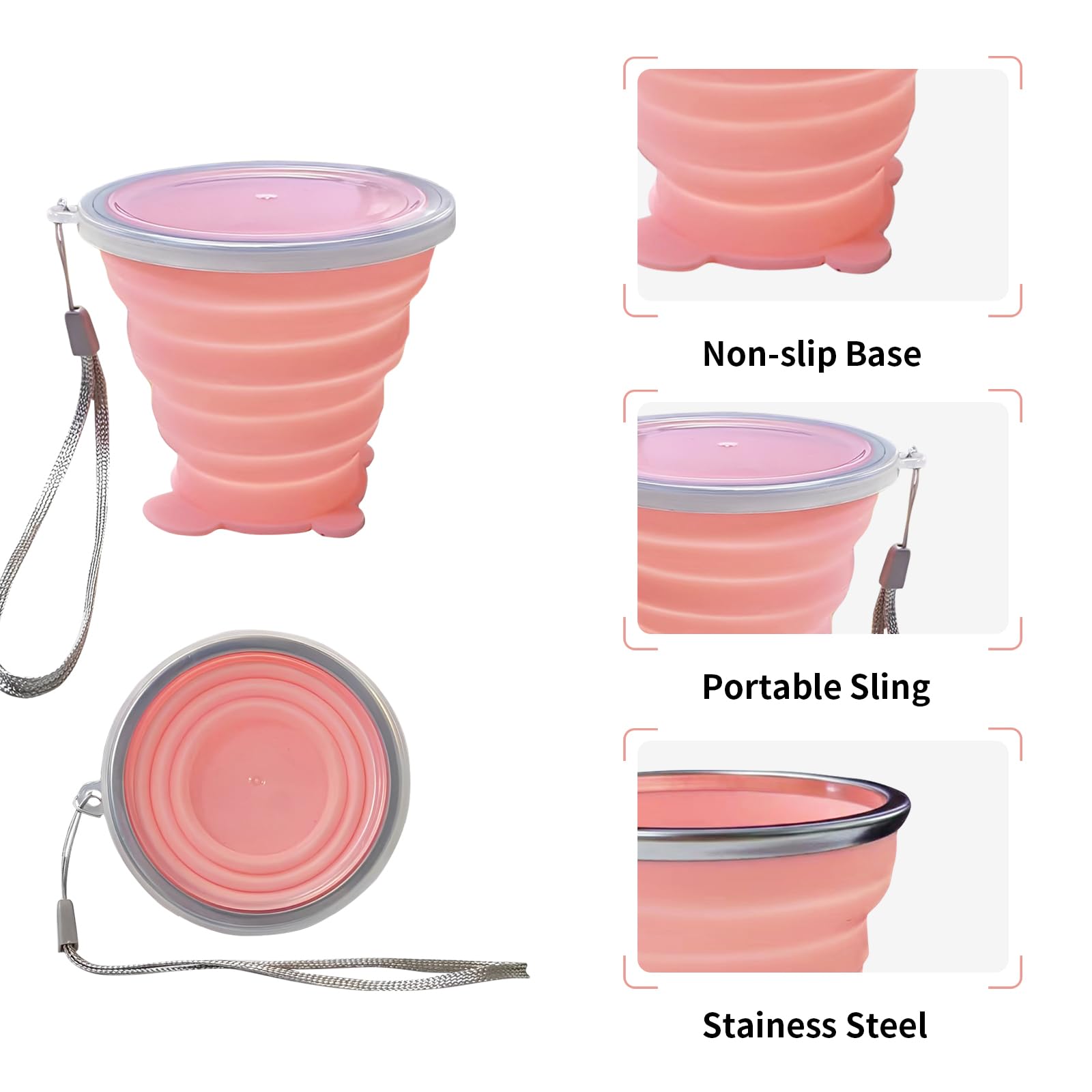 Collapsible Cup-Silicone Small Foldable Cup-Expandable Folding Drinking Cup-Reusable Portable Mugs Cups With Lids For Travel, Ca