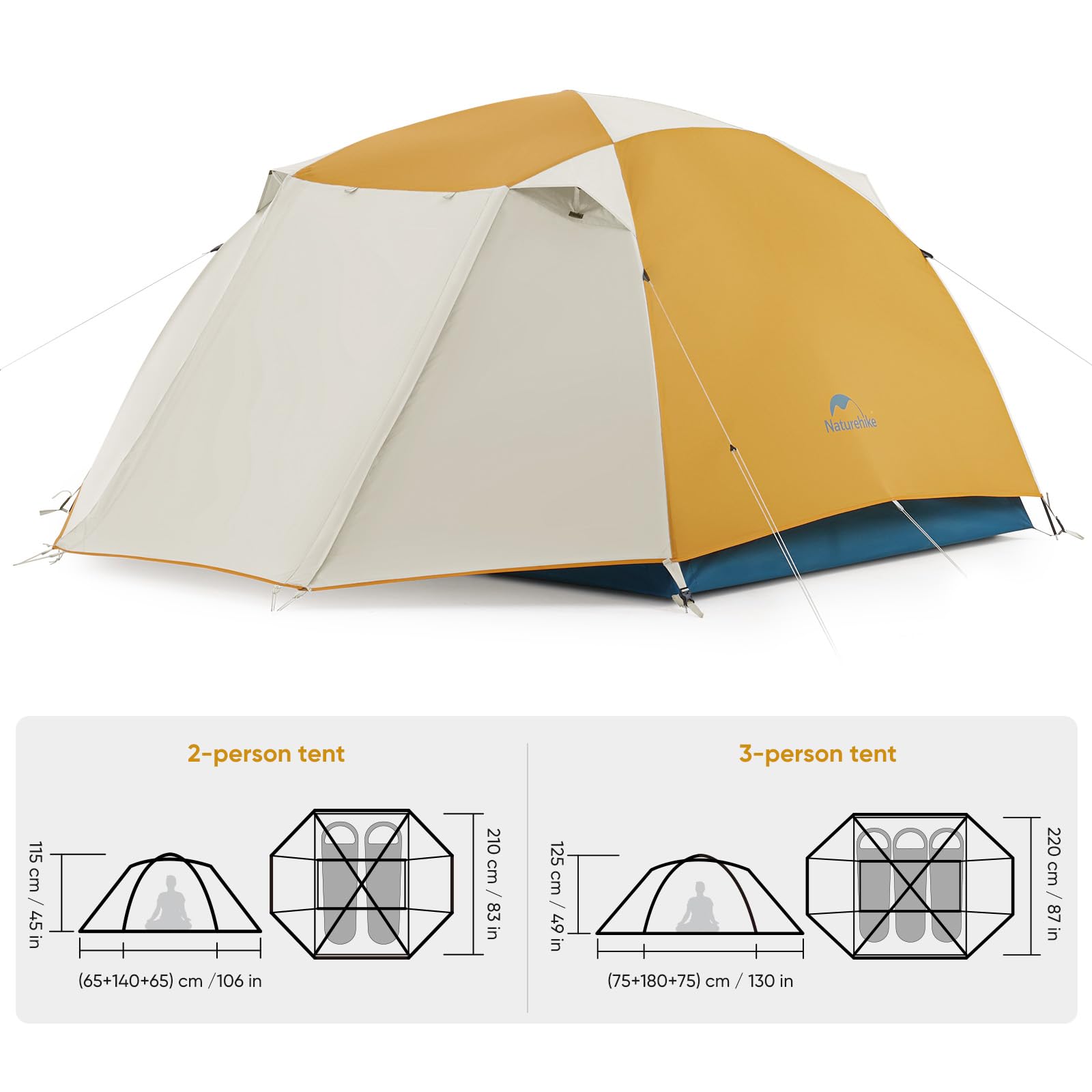 Naturehike Camping Tent, 2/3 Person Double Layer, Instant Easy Setup, Waterproof Pu2000Mm, 54 Mph Wind Resistance, Upf 50+, Outd