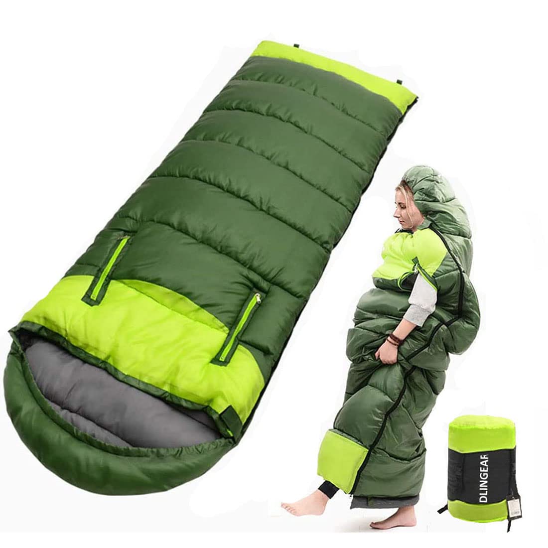 Dlingear 0 Degree Wearable Sleeping Bag For Adults And Kids, Xl Winter Temp Range (32F-59F) 4.3 Lbs Cold Weather Waterproof Slee