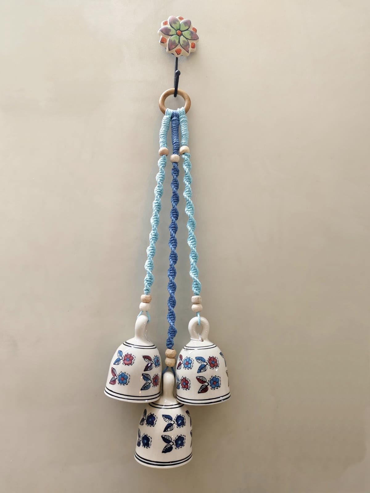 Shopping Shots Macrame Symphony Ceramic Bells Macrame Melodies Set Of 3 Ceramic Hanging Bells With Hooks For Wall,Home, Garden D
