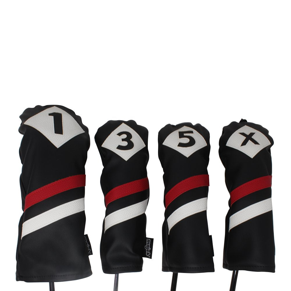 Majek Retro Golf Headcovers Black Red And White Vintage Leather Style 1 3 5 X Driver And Fairway Head Covers Fits 460Cc Drivers 
