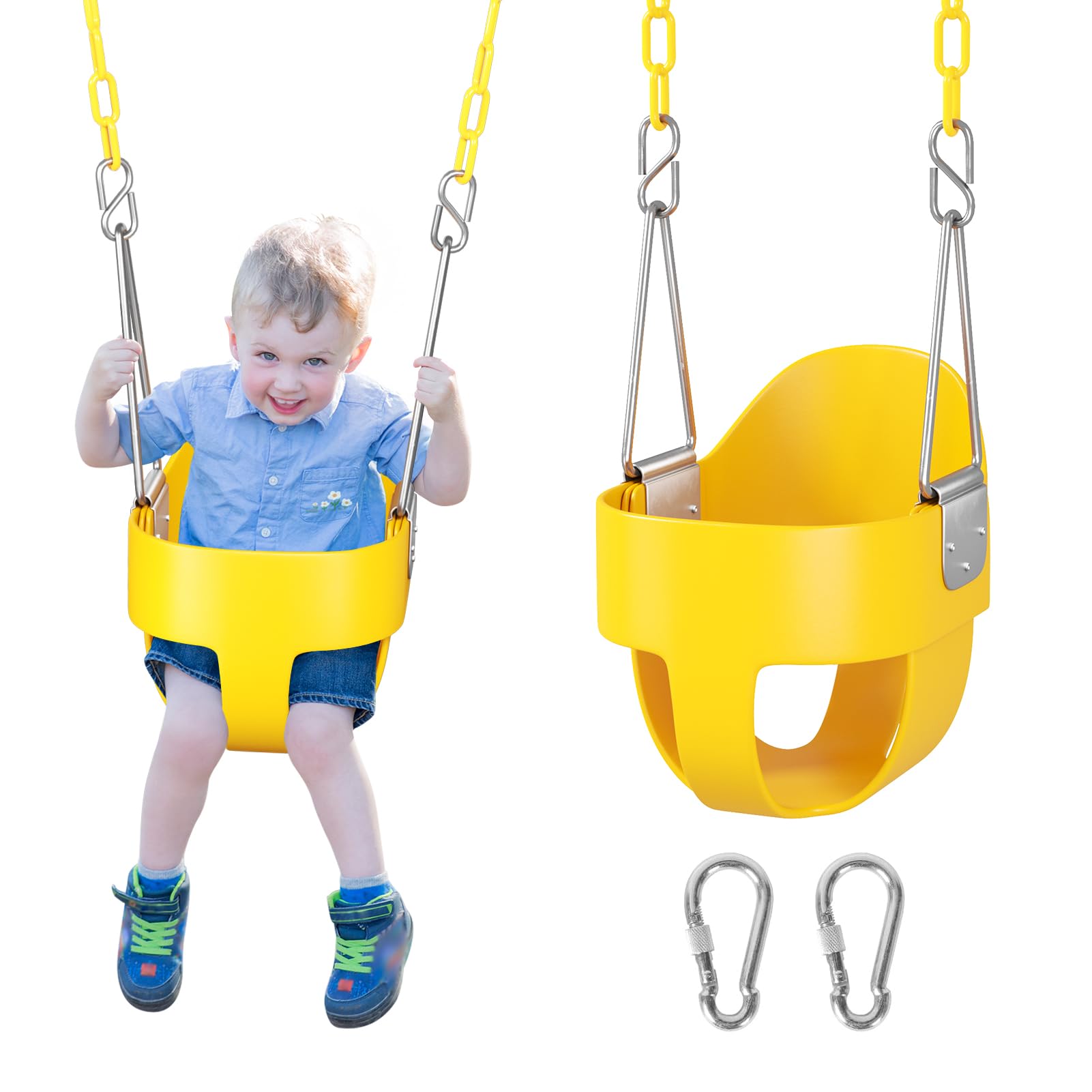 DECORLIFE Toddler Swing - High Back Full Bucket Seat for Ages 1-3, 330lb Capacity, Baby Infant Swing Outdoor with Safety Design,