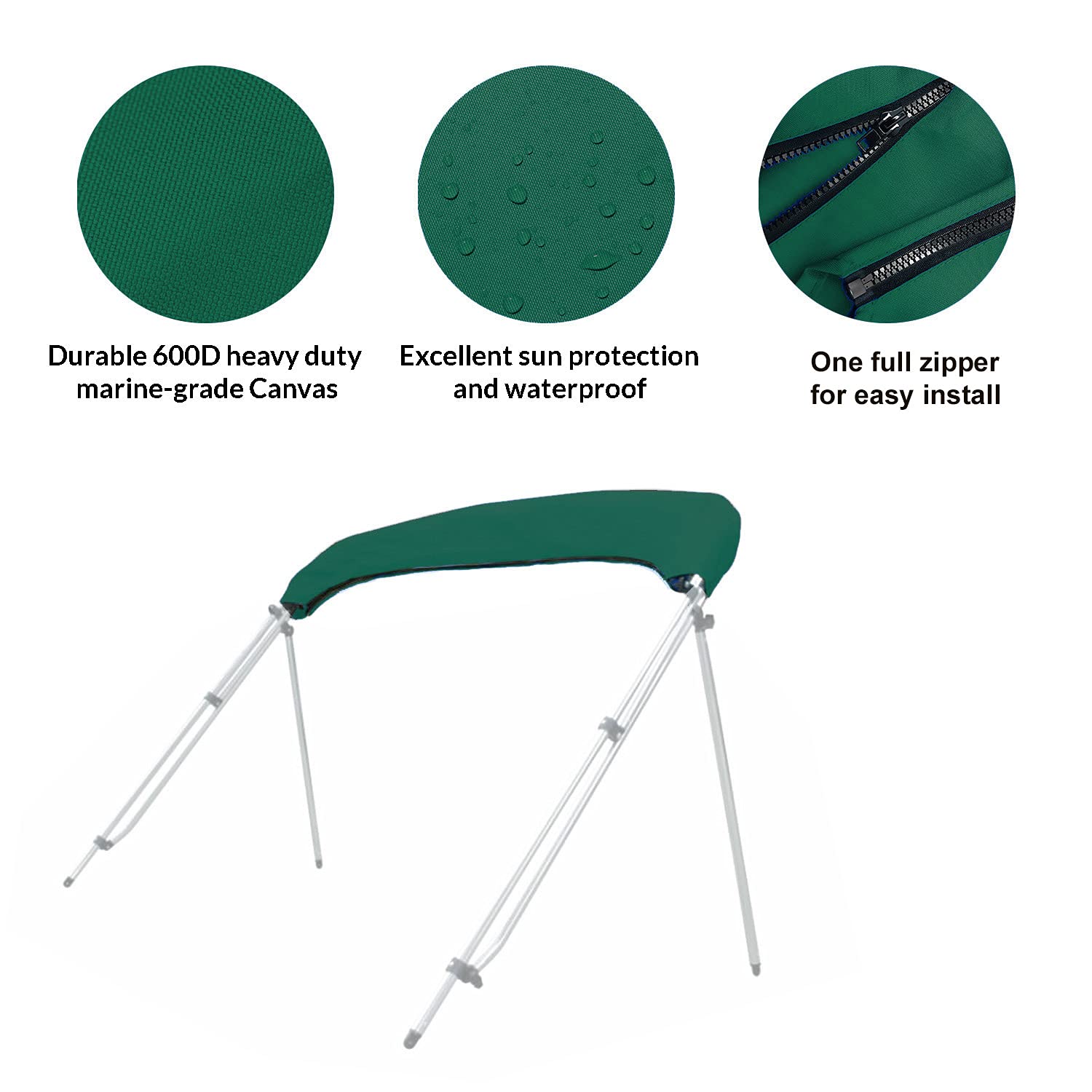 Savvycraft 4 Bow Bimini Replacement Top Canvas Cover 4 Bow 96'' L 61''-66'' W Green Color