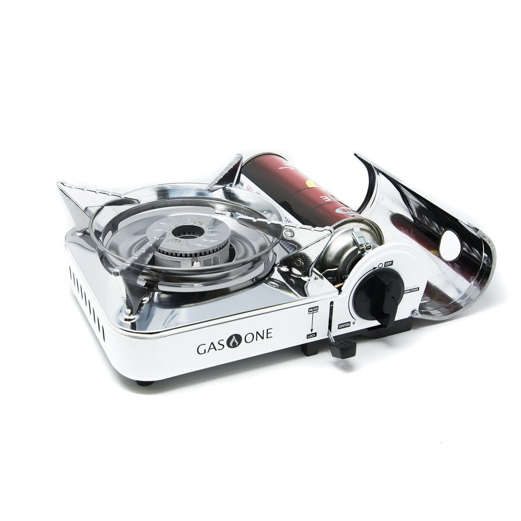 Gasone Gs-800 Emergency Gear Camping Mini Butane Portable Gas Stove With Carrying Case, Stainless Steel, White