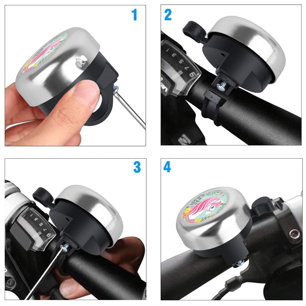 Mzelq Bicycle Bell Cute Clear Sound Adjustable Size Aluminum Bike Accessories Bell Ring For Girls Women Kids Adults (Unicorn)