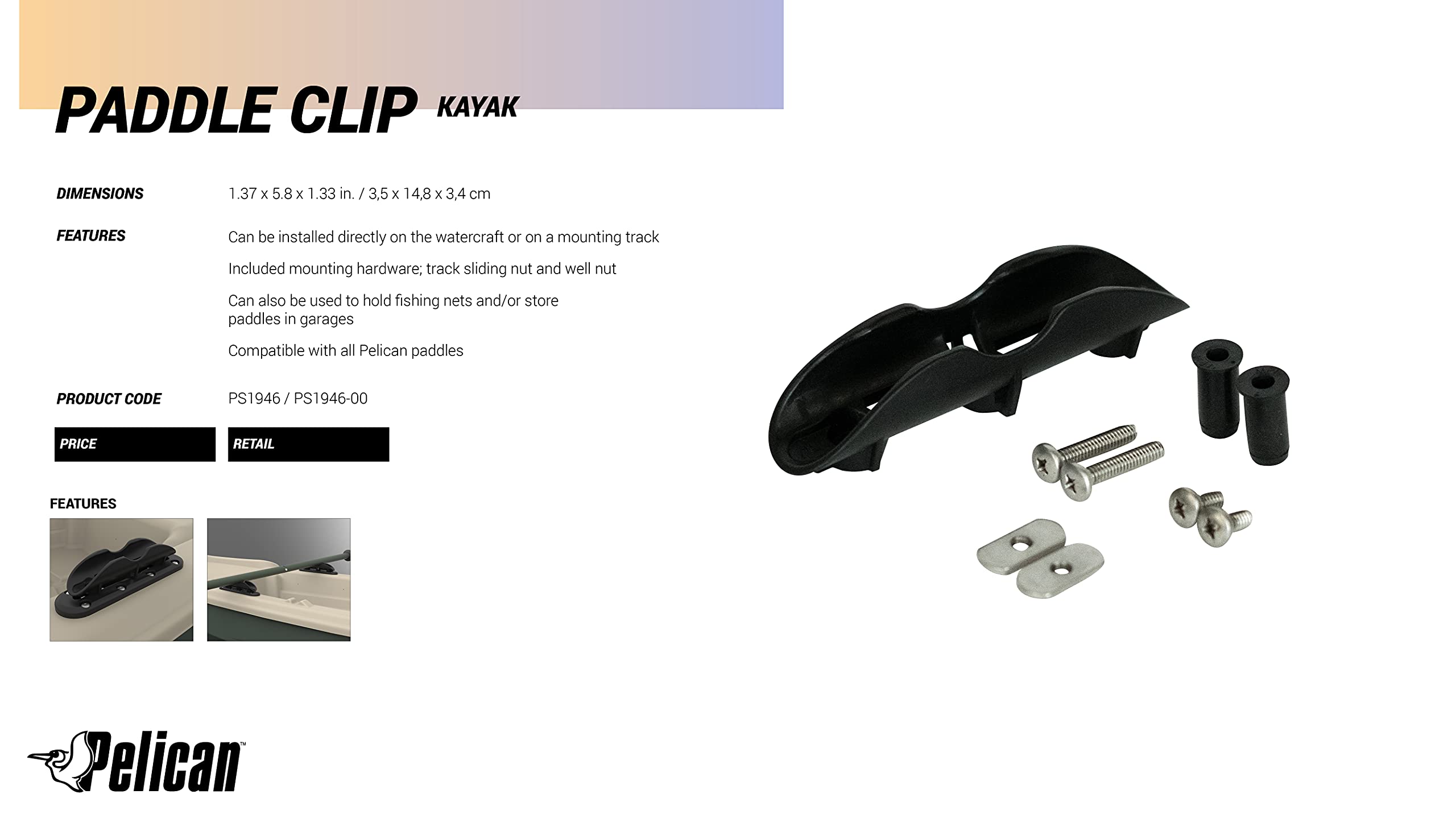 Pelican Sport - Paddle Clip - Easy To Install - Fit Most Paddle - Multifunction Clip - Also A Paddle Holders And Hold Fishing Ne