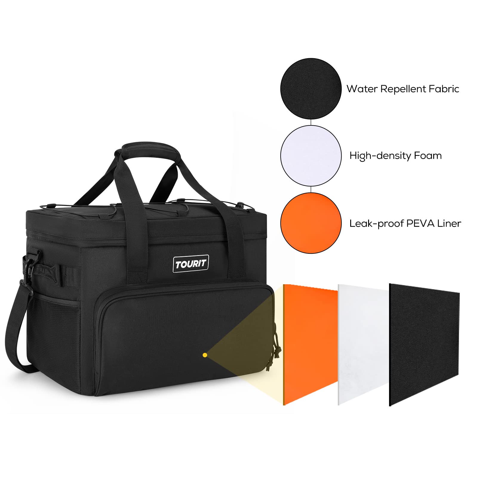 Tourit Cooler Bag 46-Can Insulated Soft Cooler Portable Cooler Bag 32L Lunch Coolers For Picnic, Beach, Work, Trip, Black