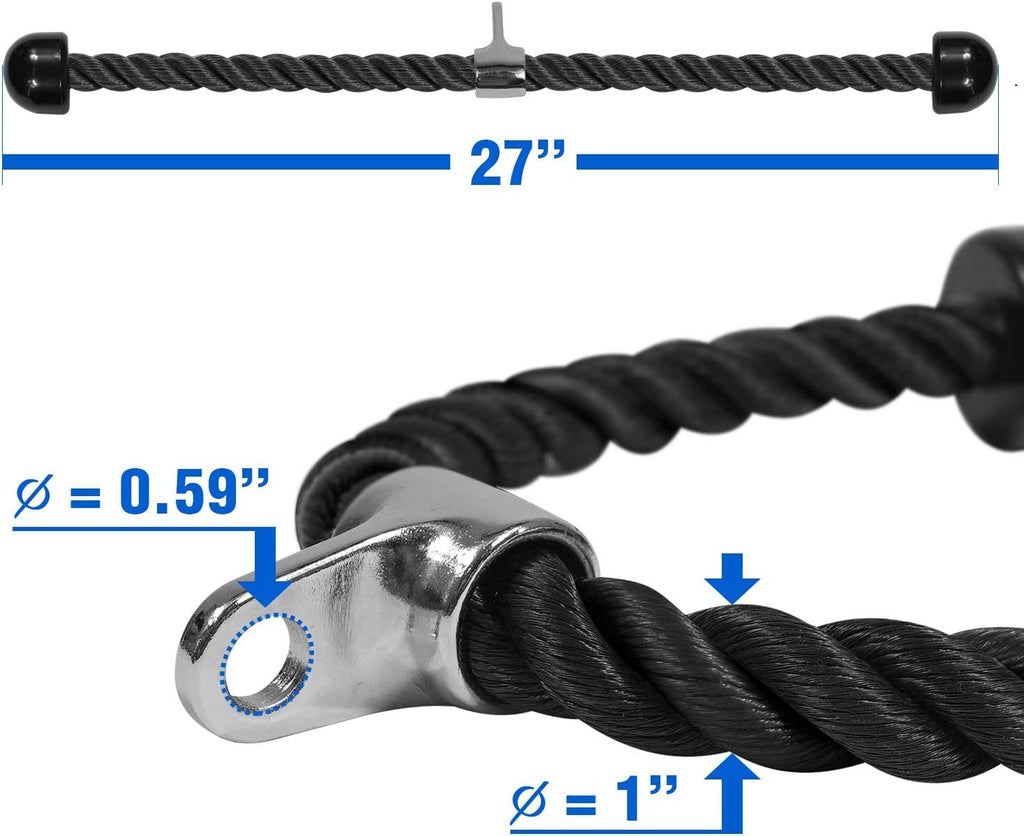 Yes4All Combo Tricep Rope, V-Shaped Bar & Revolving / Rotating Straight Bar - V-Shaped Press Down Bar - Tricep Rope Pull Down -