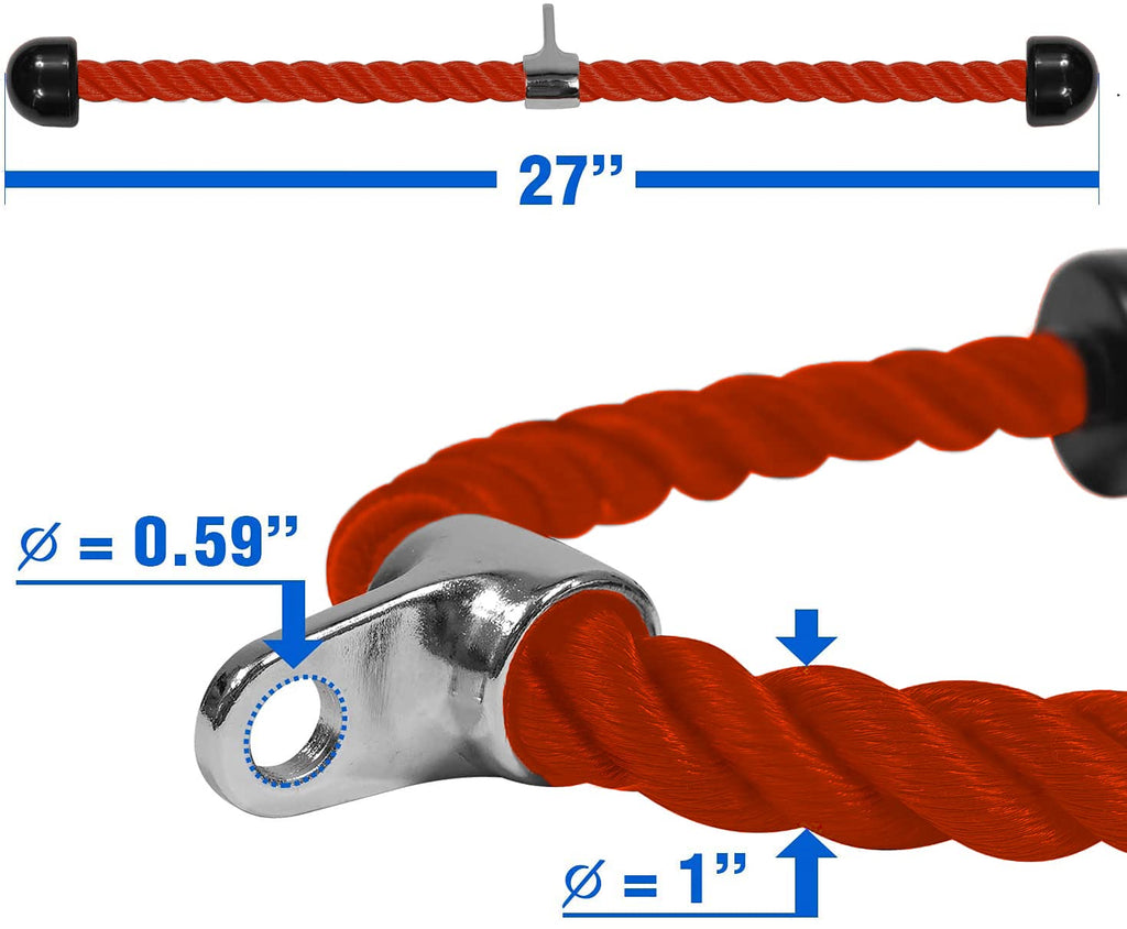 Yes4All Deluxe Red Tricep Rope 27 Inches Black Cable Attachment, Pulley System Gym Pull Down Rope With Carabiner, Exercise Machi