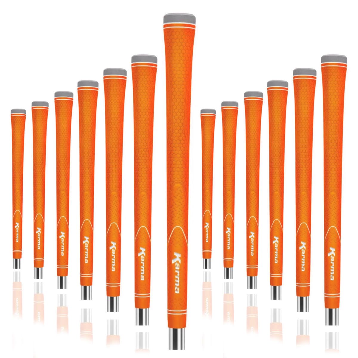 Karma Neion II 13 Piece Golf Grip Set, Orange Standard Size Vibrant Neon Color Multi Textured Slip Resistant Rubber Replacement 