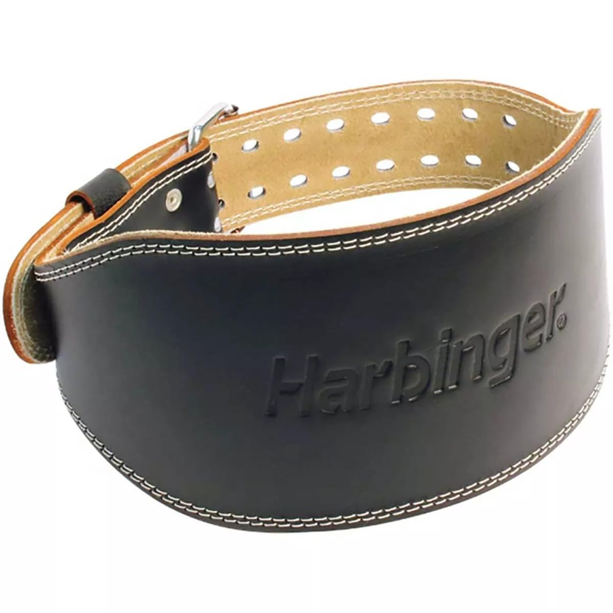Harbinger Padded Leather Contoured Weightlifting Belt - 4 or 6    Width - Interior Suede Lining & Foam Cushioning - Heavy-Duty D
