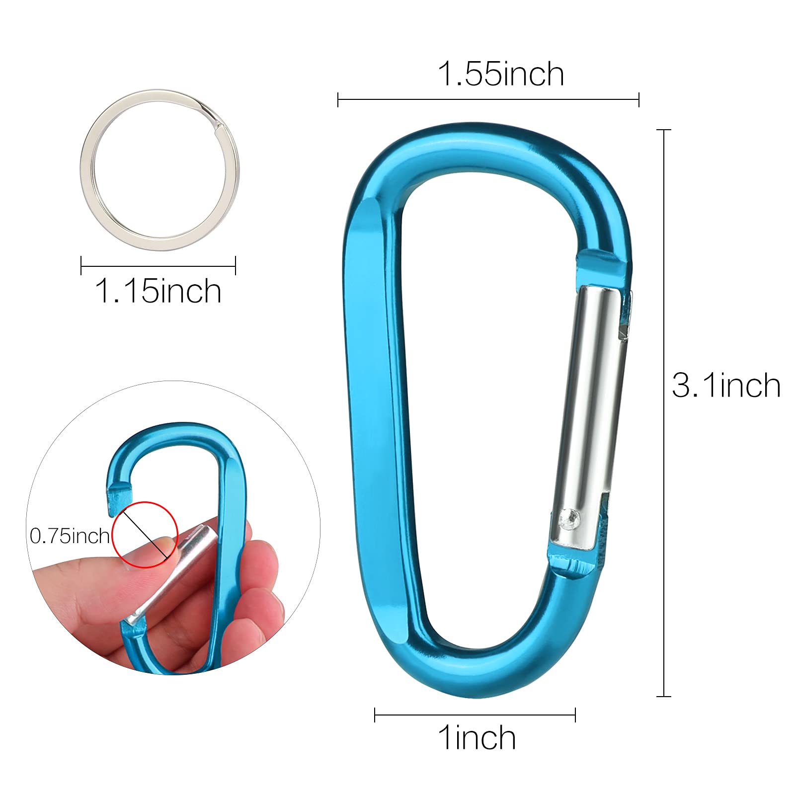6Pcs Carabiner Caribeaner Clip,3'' Large Aluminum D Ring Shape Carabeaner Keychain Hook