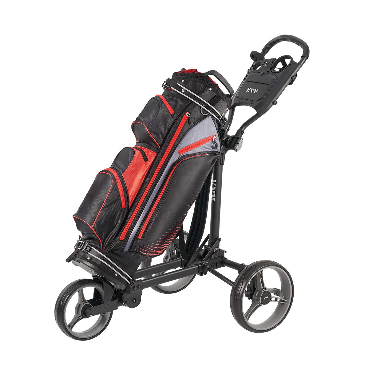 Kvv 3 Wheel Compact Flat Folding Design Golf Push Cart With Lightweight And Sturdy Aluminum Frame, Charcoal