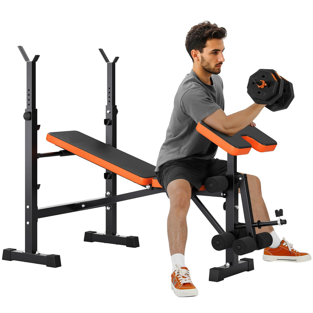 Multi-Function 6 In 1 Weight Bench Set - Leg Press, Preacher Curl Rack, Adjustable Workout Bench & Squat Rack For Full Body Exer