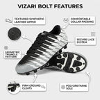 Vizari Bolt Youth Firm Ground Soccer Shoes - White/Black/Silver