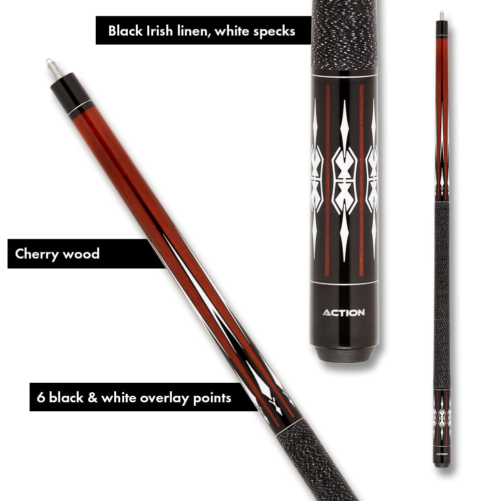 Action Exotic Billiards Pool Cue Stick - Cherry W/White Diamonds - 20Oz
