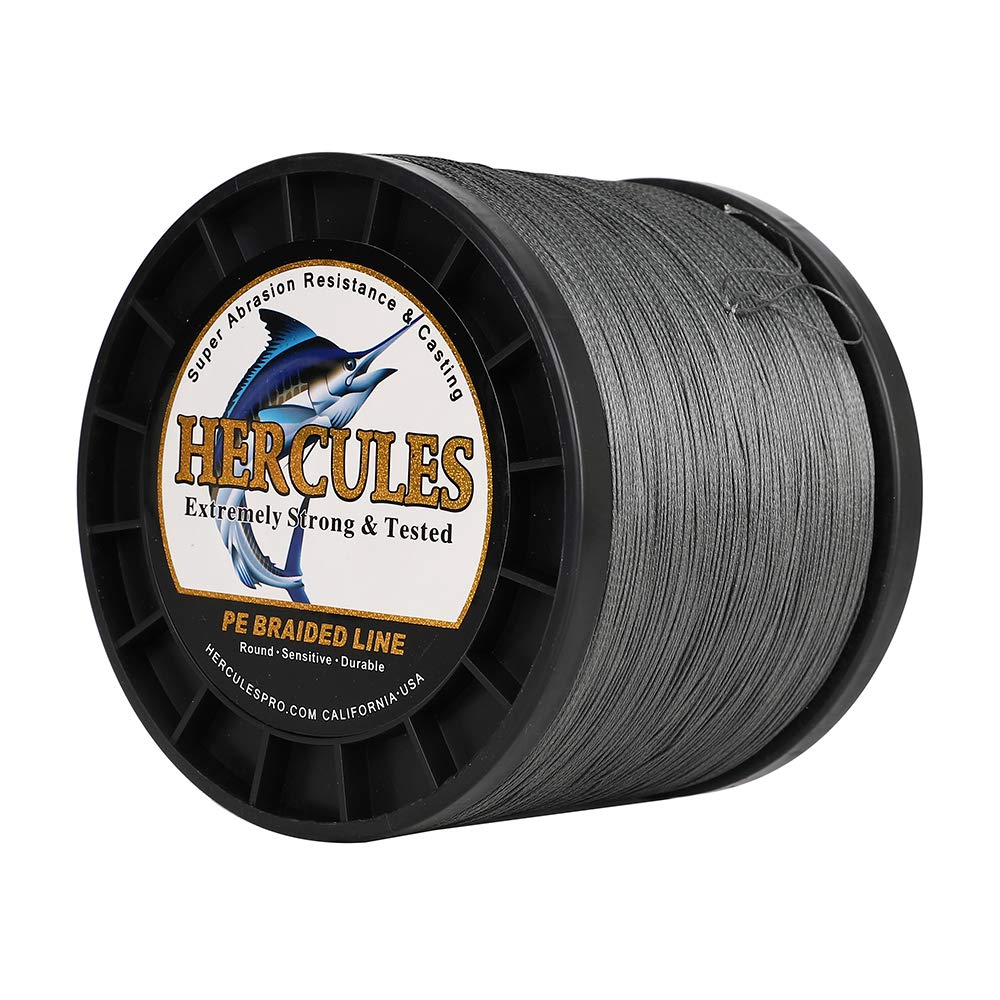 Hercules Braided Fishing Line 1500M 1640Yds 10Lbs-200Lbs Pe Superline 8 Strands (Grey 40Lb/18.1Kg 0.32Mm)