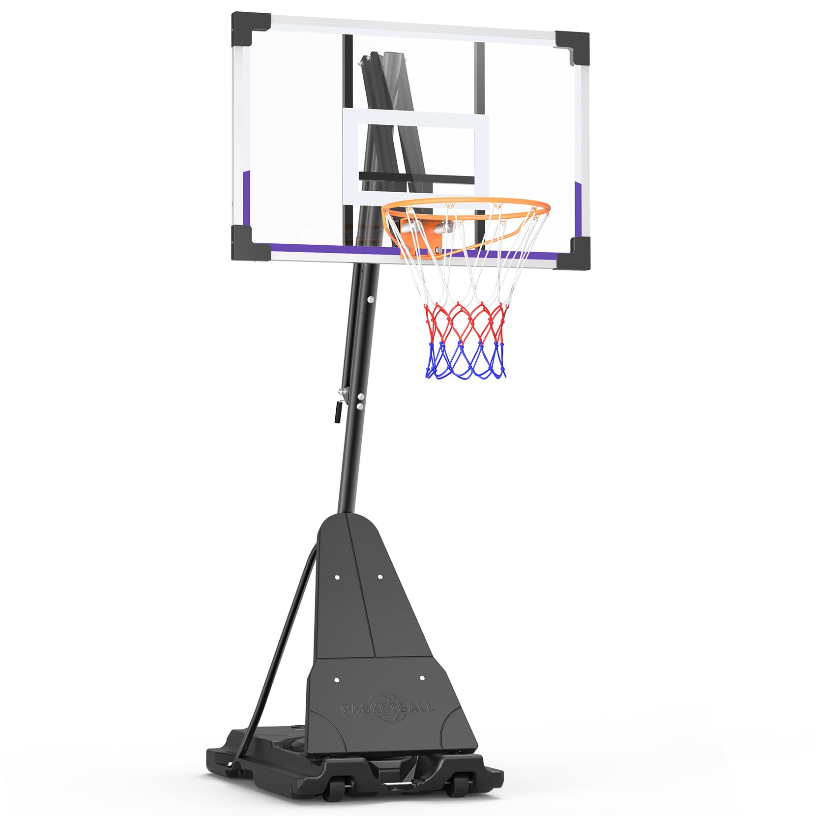Yohood Basketball Hoop Outdoor Portable 44/48 Inch Backboard, 10ft Quickly Adjustable Basketball Goal System with Wheels for Cou