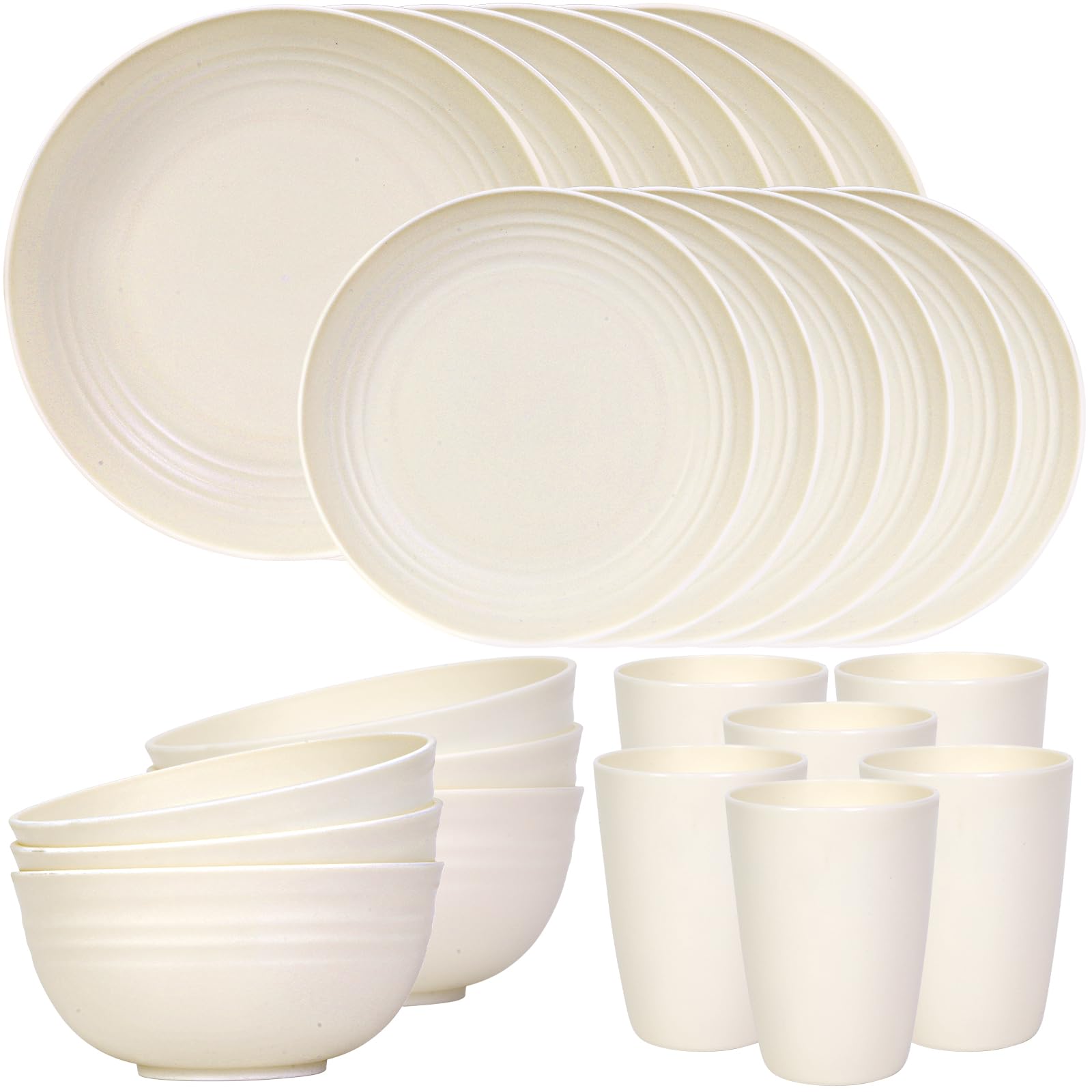 Quatish 24 Piece Plates And Bowls Sets For 6, Unbreakable Dinnerware Sets, Plastic Dish Set For Camping, Dishwasher Microwave Sa