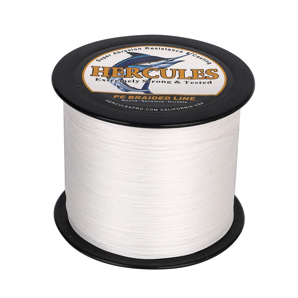 Hercules Braided Fishing Line 1500M 1640Yds 10Lbs-200Lbs Pe Superline 8 Strands (White 80Lb/36.3Kg 0.48Mm)