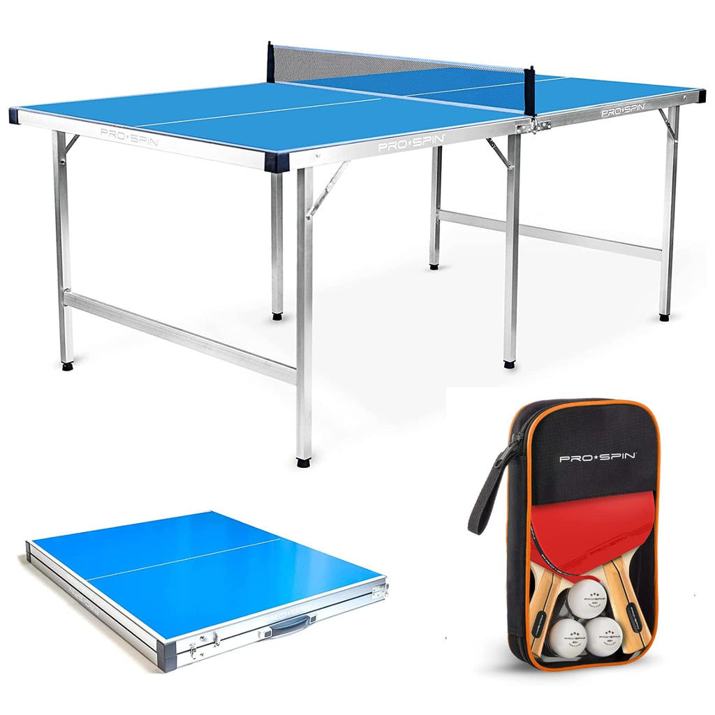Pro-Spin Midsize Ping Pong Table Set  Outdoor/Indoor, Weatherproof  High-Performance Ping Pong Paddles & Balls  100% Pre-Assembl