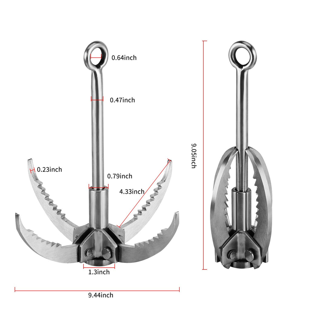 Ant Mag Grappling Hook Stainless Steel Claw Carabiner With 20M/65Ft 8Mm Auxiliary Red Rope For Camping Hiking Tree Grabbing And