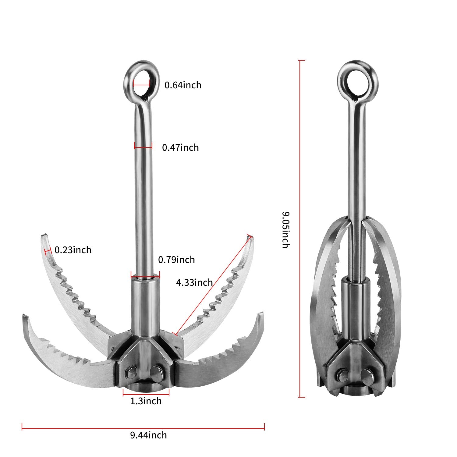 Ant Mag Grappling Hook Stainless Steel Claw Carabiner With 20M/65Ft 8Mm Auxiliary Blue Rope For Camping Hiking Tree Grabbing And