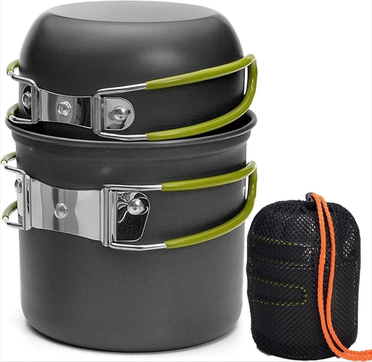 Byrm Camping Cookware Set | Lightweight NonStick Pots And Pans With Foldable Handles | Portable Outdoor Cooking Utensils With S