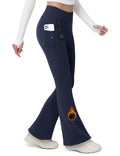 MAGCOMSEN Womens Fleece Lined Pants Waterproof Insulated Soft Flare Leggings with Pockets Winter Outdoor Navy Blue 2XL