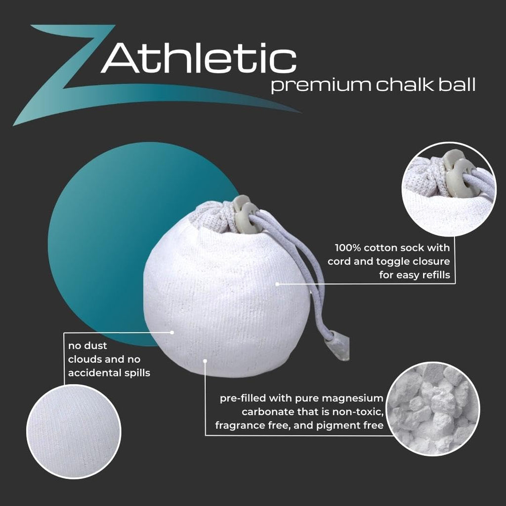 Z Athletic Gym Chalk Ball For Rock Climbing, Gymnastics, And Weightlifting, 2Oz Refillable Ball
