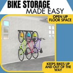 Koova Usa-Made Garage Wall Mount Bike Rack For 2, 3 Or 6 Bicycles  Wide Hooks Fit Regular And Fat Tire Bikes  Includes Helmet St