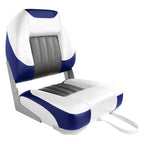 Xgear Deluxe Low Back Boat Seat, Fold-Down Fishing Boat Seat (2 Seats) (White/Grey/Blue)