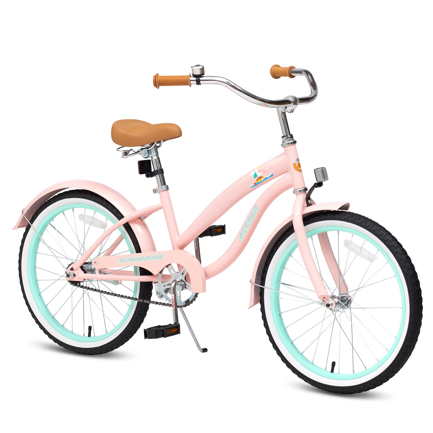 ACEGER Girls Beach Cruiser Bike for Kids 5-13 Years Old, 16 18 20 24 Single Speed Kids Bicycle Included Coaster Brake, Front and