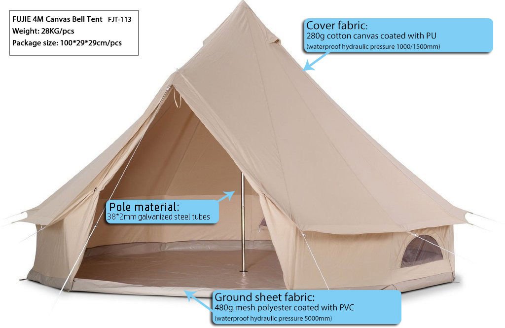 Cotton Outdoor Luxury Canvas Camping Bell Tent Survival Hunting Glamping 16Ft(5M) 8-10 Persons