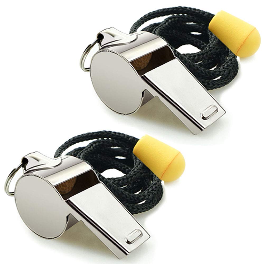 Hipat Whistle, 2 Pack Stainless Steel Sports Whistles With Lanyard, Loud Crisp Sound Whistles Great For Coaches, Referees, And O